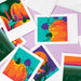 Colorful Halloween-themed cards on a white background