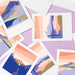 Collage of postcards in pastel colors on a white background