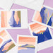 Collage of postcards on a purple background