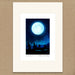 A matted art print featuring a night sky illustration with a large glowing full moon, stars, and dark stone monuments. The print has a wide cream mat border and the name Peter Donnelly printed below the artwork, displayed against a brown textured background.