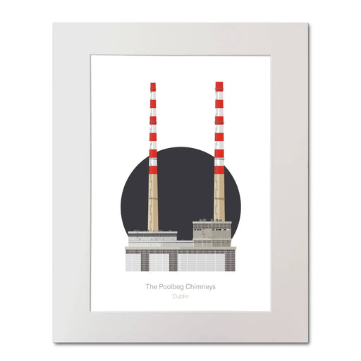 Framed artwork of The Poolbeg Chimneys in Dublin with a white frame.