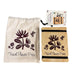 Travel flower press with floral design and matching drawstring bag on a white background