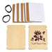 Travel flower press kit with wooden boards, white paper, rubber bands, and floral design on a white background.