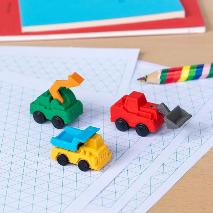 Set of 3 Erasers - Construction vehicles
