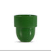 A small glossy green cup with a ribbed upper band, photographed on a plain white background.