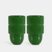 Two green ribbed plastic cups stacked vertically, shown side by side on a light gray background.