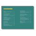 A teal book or magazine contents page with yellow title text reading 'contents' and black body text listing chapters and page numbers, shown on a white background.