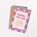 Greeting card with checkered border and text on a white background