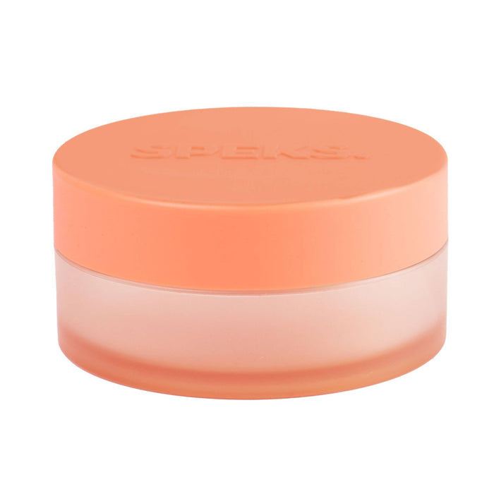 Coral-colored container with a lid on a white background
