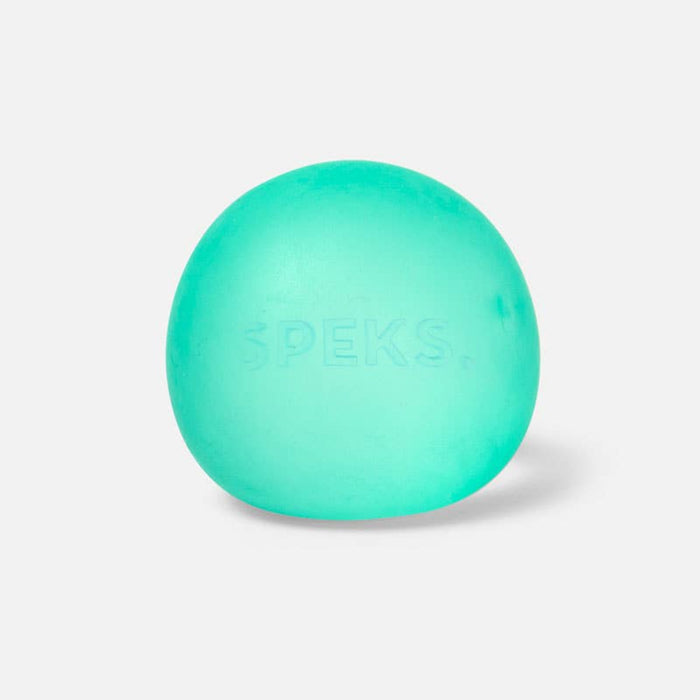 Turquoise ball with 'Speks' branding on a white background
