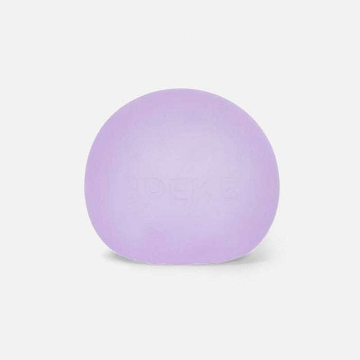 A single oval-shaped lavender purple soap bar with the brand name 'SPEK' embossed on the front, set against a clean white background.