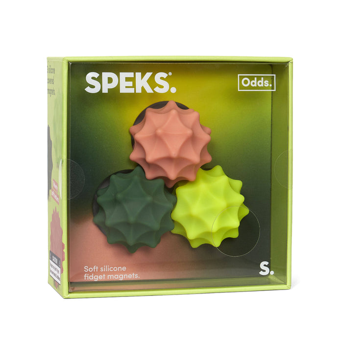 Speks soft silicone fidgety magnets in a box with visible branding.
