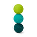 Three textured balls stacked on a white background