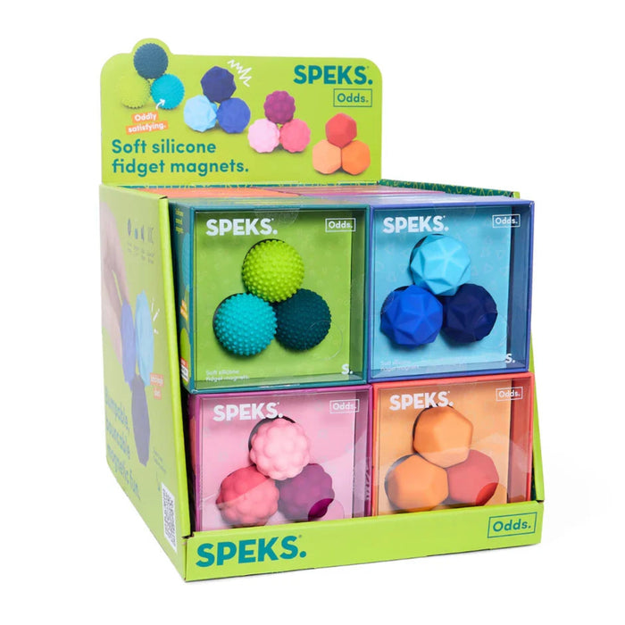 display with 4 types of magnetic fidget balls