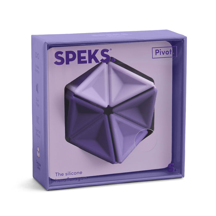 Purple silicone product in packaging with 'Speks' branding on a white background