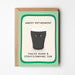 A retirement greeting card with a kraft envelope, featuring a light green border, a cartoon pint glass with a face, and the text 'HAPPY RETIREMENT YOU'VE DONE A STOUTANDING JOB' on a white background.