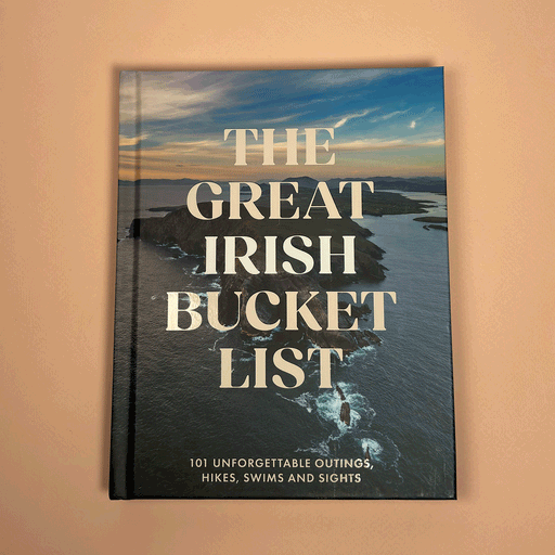 book titled ' the great irish bucket list' on top of a light pink background