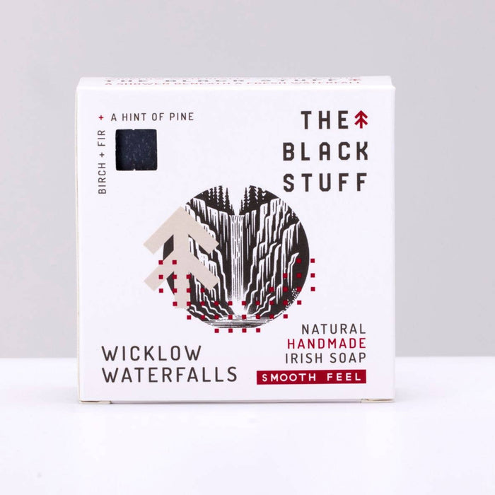 Box of Wicklow Waterfalls The Black Stuff soap on a white background