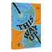 This is a clean studio shot of the book 'This Way Up' by Mark Cooper-Jones and Jay Foreman, published by Map Tien. The book cover features a bold orange background with three stylized blue world maps arranged in a circle, intersected by a black arrow pointing to the center.