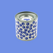 Cylindrical container with blue dot pattern on a white background