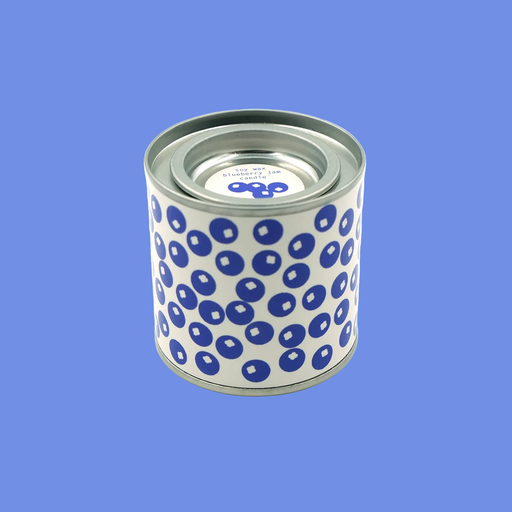 Cylindrical container with blue dot pattern on a white background