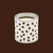 Candle in a tin with coffee bean pattern on a white background