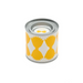 Can with yellow and white design on a white background