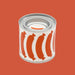 Can with red and white sausage design on a white background