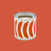 Candle in a can with orange sausage design on a white background