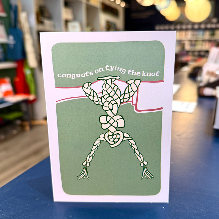 tying the knot card - green with text
