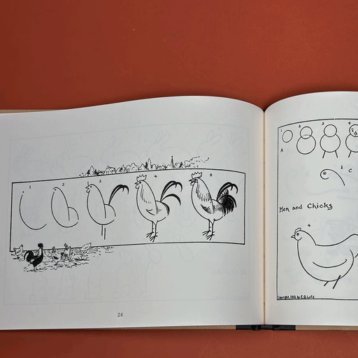 open spread of book titled 'what to draw and how to draw it' on top of a burnt orange background