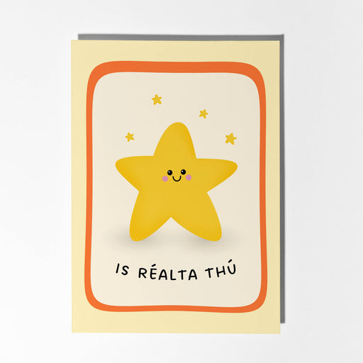 Card with a smiling yellow star and text on a light gray background