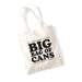 White tote bag with two shoulder straps and Big Bag of Cans in large black text on the front with smaller text above and below