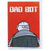 fathers day card with white envelope on bkue background. Orange background on card with cartoon of robot and white text
