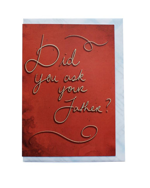 fathers day card with white envelope on white background. orange tea-stained style background with cursive text that reads 'did you ask your father'