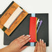 red pencil pouch stationary accessory hold 3 pens 
