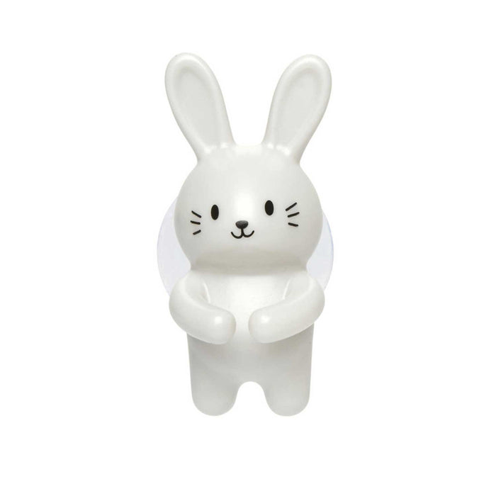 White rabbit toothbrush holder with black eyes, whiskers , nose and smiling mouth
