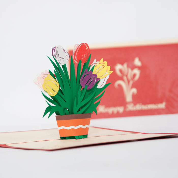 Happy Retirement Tulips Pop Up Card