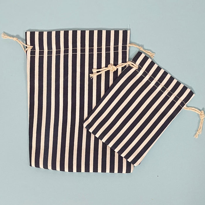 Small Navy Striped Drawstring Gift Bag - 15 x 20 cm