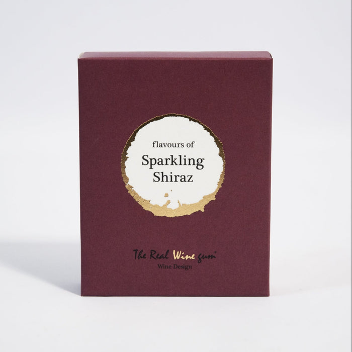 Wine coloured rectangular box with "Flavours of Sparkling Shiraz" text against a white backdrop.