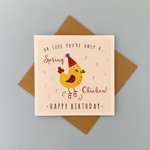 spring chicken birthday card by lainey K